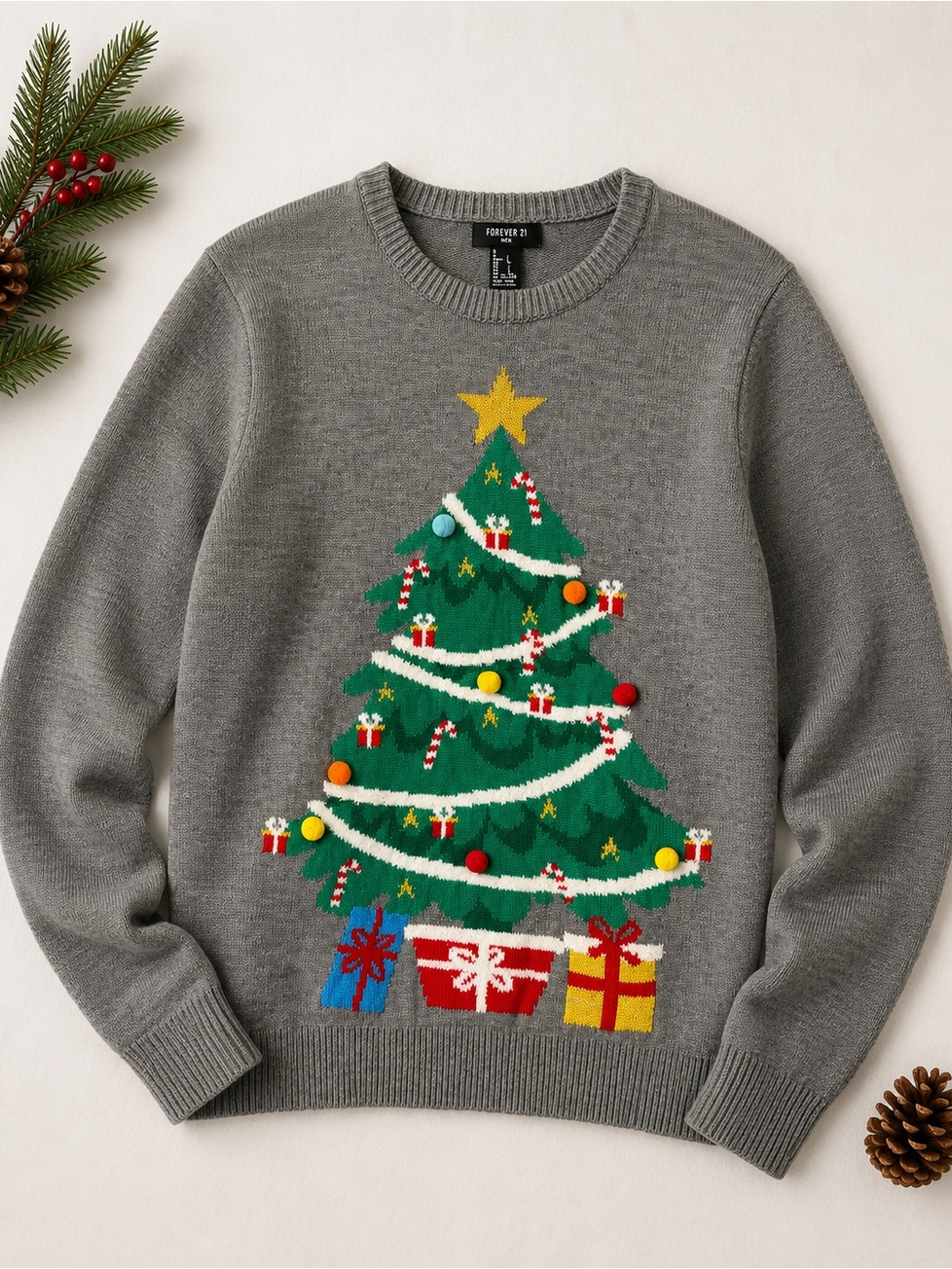Forever 21 Men's Gray Christmas Tree Holiday Sweater
